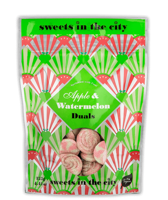Sweets In The City Apple & Watermelon Duals 125g RRP £2.75 CLEARANCE XL £1.99 or 2 for £3